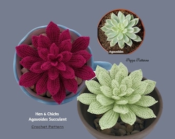 Hen & Chicks Agavoides Plant Pattern photo tutorial -  Crochet Plant Pattern - for Décor, Bouquets and Arrangements