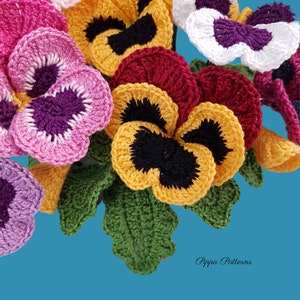 Crochet Pansy and Viola Pattern Crochet Flower Pattern crochet pattern photo tutorial for Decor, Bouquets and Arrangements image 6