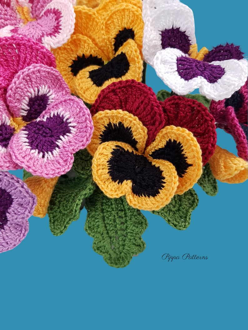 Crochet Pansy and Viola Pattern Crochet Flower Pattern crochet pattern photo tutorial for Decor, Bouquets and Arrangements image 6