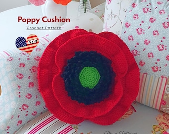 Crochet Poppy Flower Cushion Pattern: Photo Tutorial (PDF Pattern)