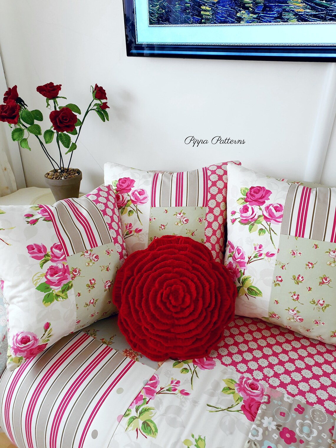 Crochet Rose Cushion Pattern Rose Pillow Crochet Photo Etsy