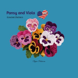 Crochet Pansy and Viola Pattern Crochet Flower Pattern - crochet pattern - photo tutorial for Decor, Bouquets and Arrangements