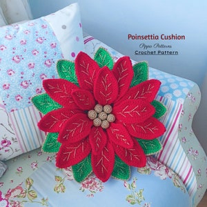 Crochet Poinsettia Cushion - Poinsettia pillow - crochet - photo  tutorial - crochet pattern