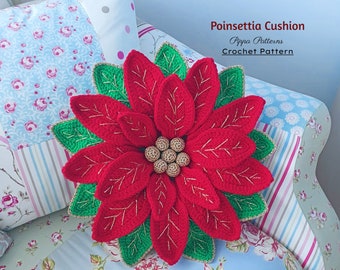 Crochet Poinsettia Cushion - Poinsettia pillow - crochet - photo  tutorial - crochet pattern