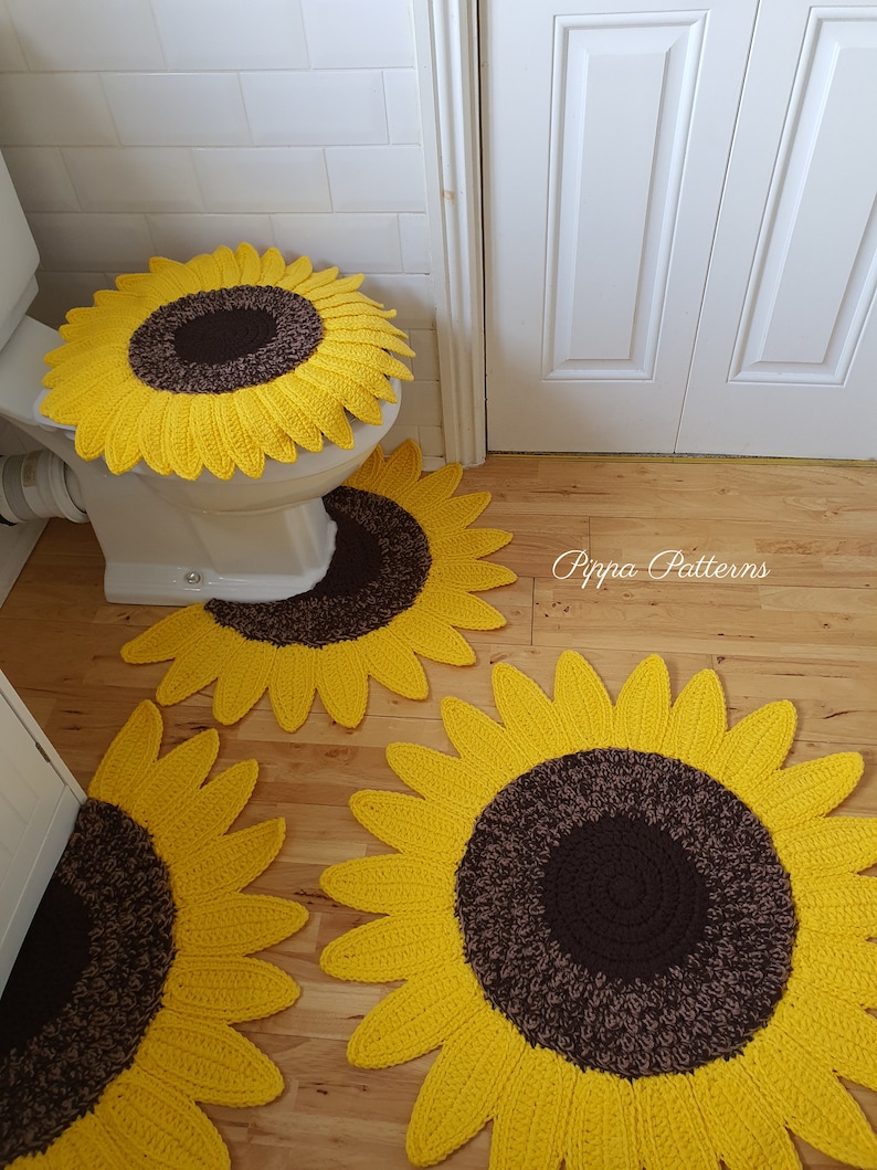 Crochet Sunflower Bathroom Set Sunflower Mat Sunflower Etsy