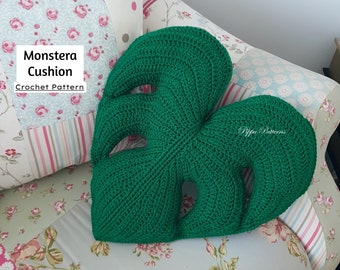 Crochet monstera leaf cushion  pattern - monstera pillow - photo tutorial