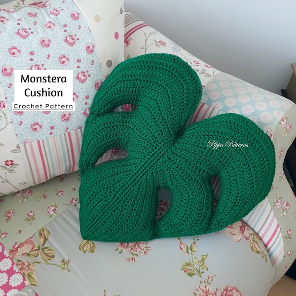 Crochet monstera leaf cushion  pattern - monstera pillow - photo tutorial