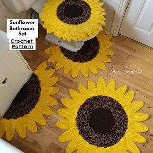 Crochet Sunflower Bathroom Set - Sunflower mat - Sunflower Toilet Seat cover crochet tutorial - crochet pattern - photo tutorial