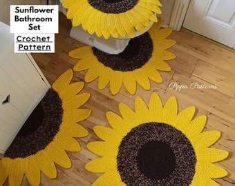 Crochet Sunflower Bathroom Set - Sunflower mat - Sunflower Toilet Seat cover crochet tutorial - crochet pattern - photo tutorial