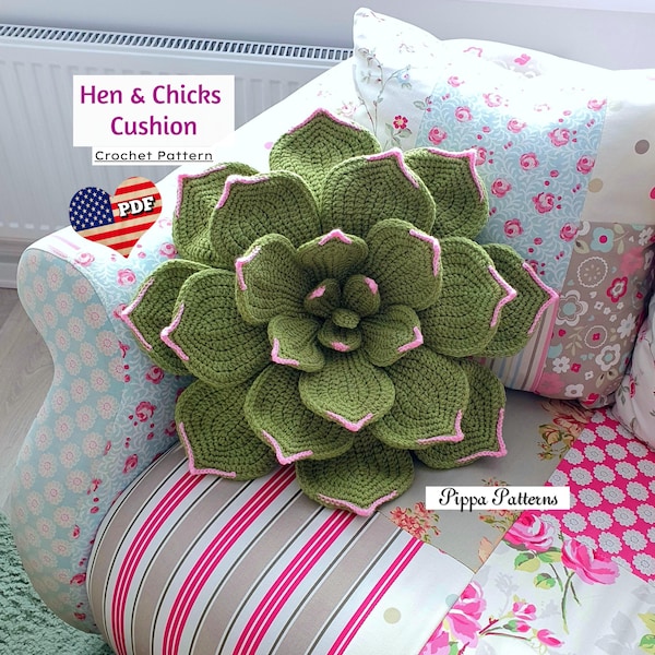 Hen & Chicks Crochet Cushion Pattern: Succulent Pillow Photo Tutorial (PDF Pattern)