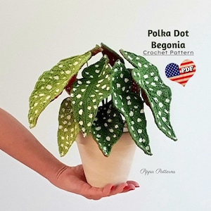 Gehaakte begonia met stippen - fototutorial plantenpatroon - gehaakt plantenpatroon - voor decoratie, boeketten en arrangementen
