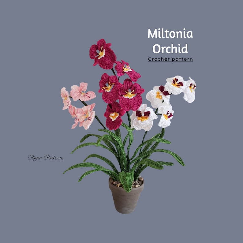 Crochet Miltonia Orchid Pattern photo tutorial Crochet Pansy Orchid Crochet Flower Pattern for Decor, Bouquets and Arrangements image 1