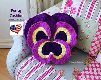 Crochet Pansy Cushion pattern photo tutorial - Pansy pillow