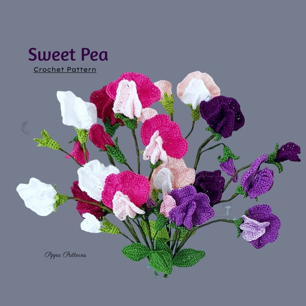 Crochet Sweet Pea Pattern  -  Crochet Flower Pattern - photo tutorial - crochet pattern for Dekor, Bouquets and Arrangements