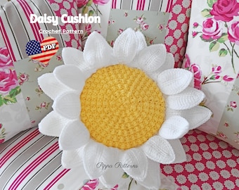 Crochet Daisy Flower Cushion Pattern: Photo Tutorial (PDF Pattern)