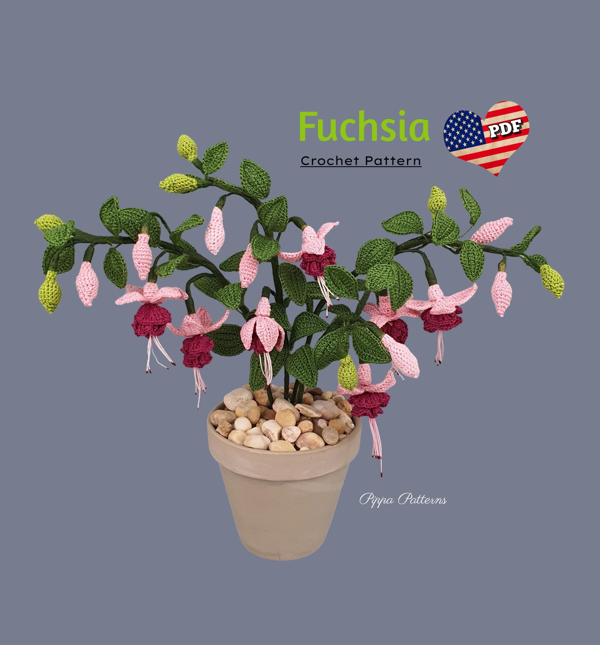かぎ針編みのフクシアの花のパターン：写真付きチュートリアル（PDF