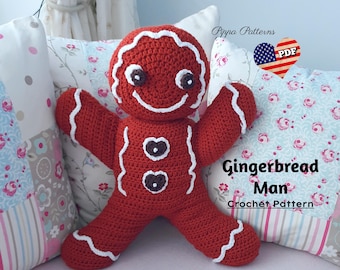 Gingerbread Man Crochet Pattern: Toy Cushion Pillow Photo Tutorial (PDF Pattern)