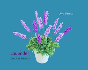 Lavender Flower Crochet Pattern photo tutorial Purple Garden House Plant Home Decor and Floral Arrangements