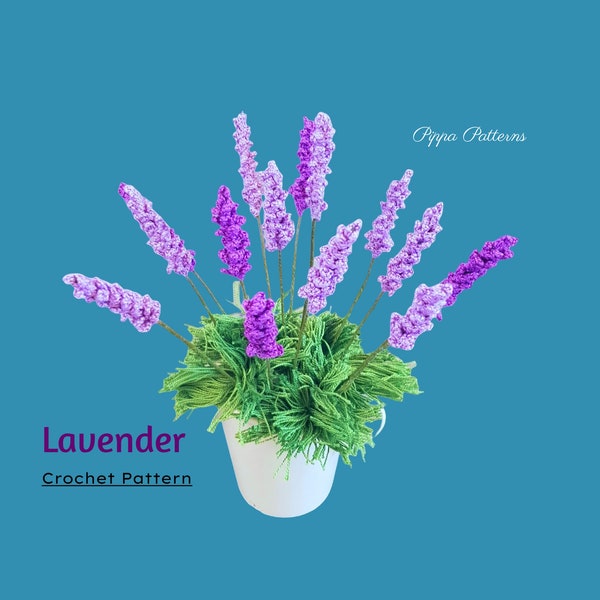 Lavender Flower Crochet Pattern photo tutorial Purple Garden House Plant Home Decor and Floral Arrangements