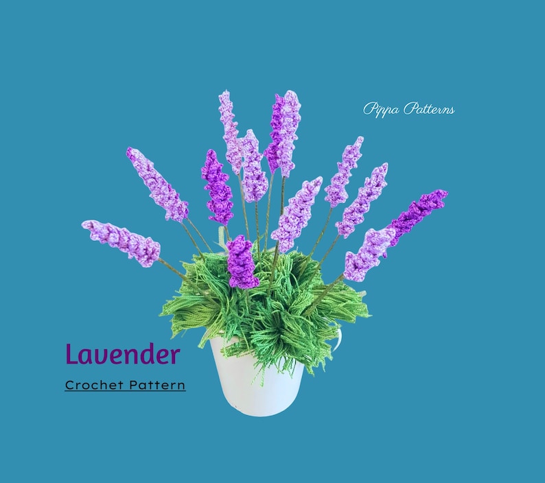 Lavender Flower Crochet Pattern photo tutorial Purple Garden House Plant Home Decor and Floral Arrangements image 1