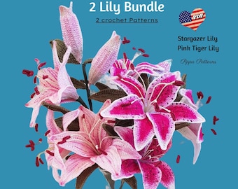 Crochet Stargazer Lily and PinkTiger Lily Flower Pattern photo tutorial and instructions  Floral Arrangements