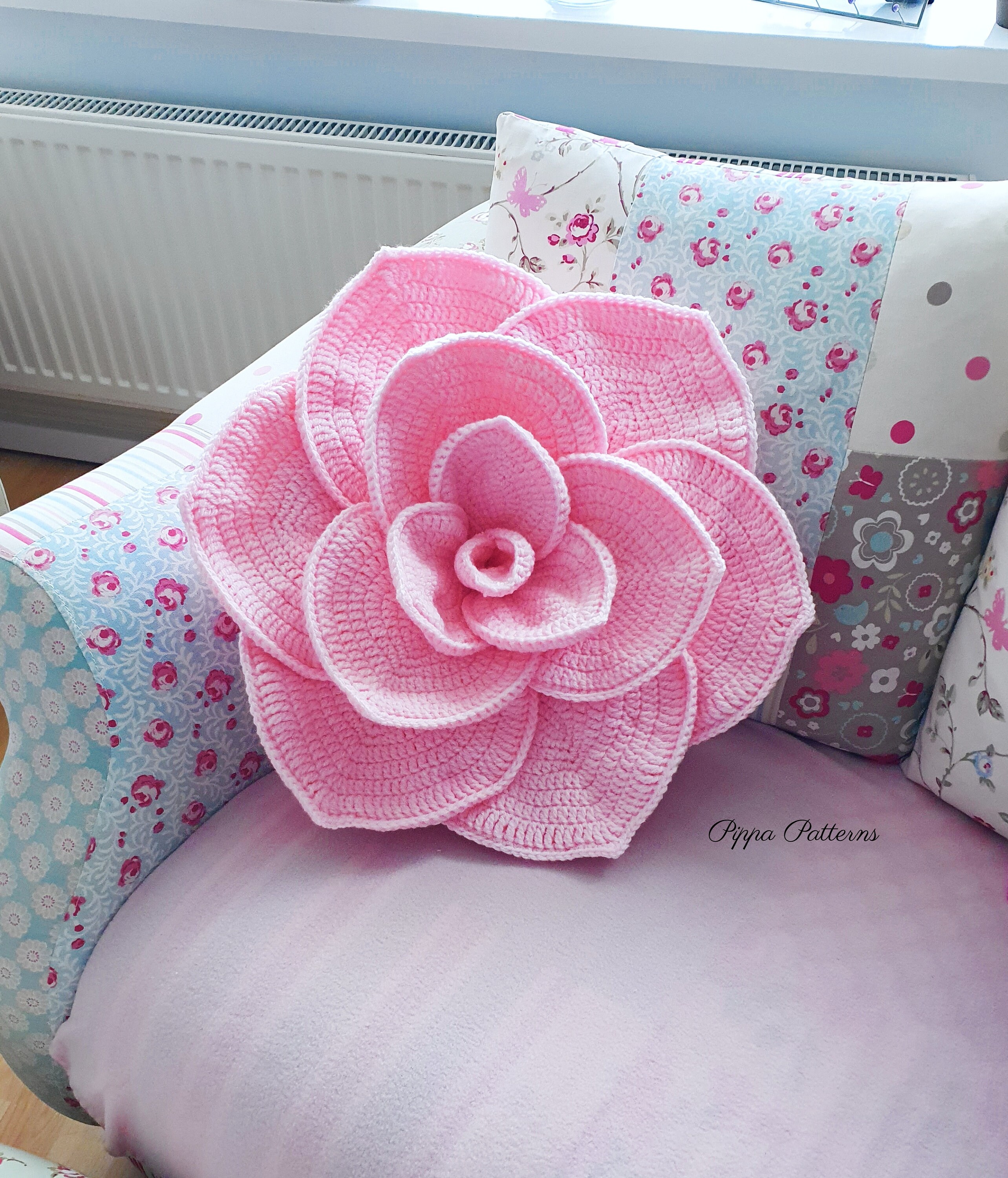 Crochet Rose Cushion Pattern Rose Pillow Crochet Photo Etsy