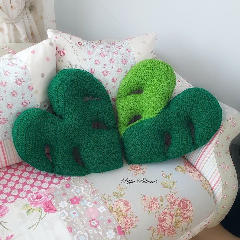 Patrón de cojín de hoja de monstera a crochet almohada monstera tutorial fotográfico imagen 4