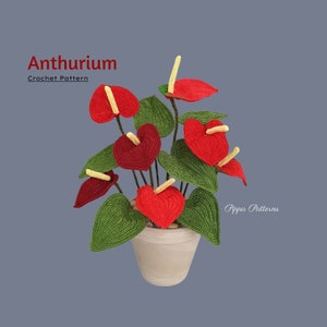 Crochet anthurium Pattern  -  Crochet Flower Pattern - Photo tutorial - crochet pattern for Decor, Bouquets and Arrangements