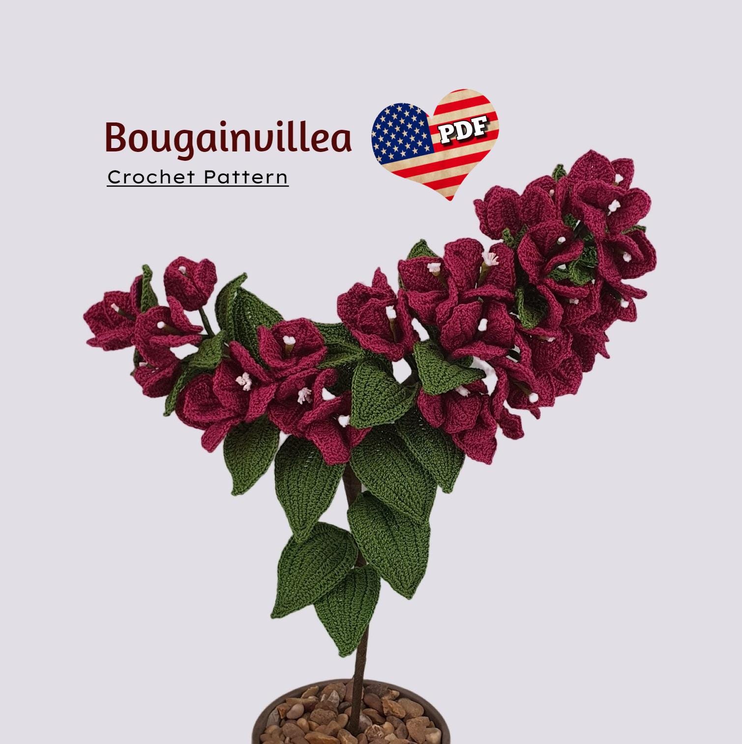 Crochet Bougainvillea Pattern  -  photo tutorial - crochet pattern for Decor, Bouquets and Arrangements