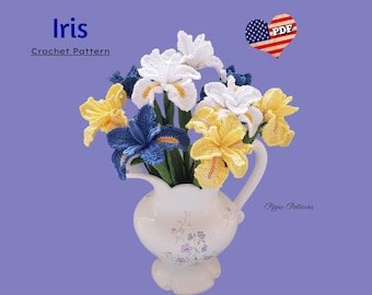 Crochet Iris Flower Pattern photo tutorial - crochet pattern for Decor, Bouquets and Arrangements