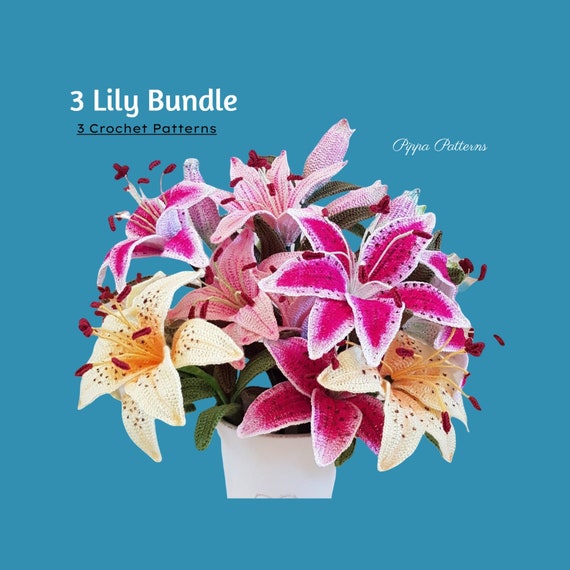 Lily Crochet Stargazer Lillies Pattern - Pink & Yellow Tiger Lily