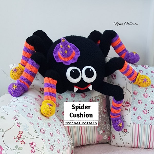 Crochet Spider Cushion photo tutorial- Spider Toy - Spider Decoration - crochet pattern