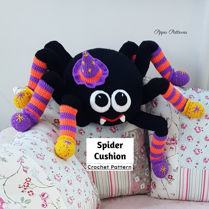 Crochet Spider Cushion photo tutorial Spider Toy Spider Decoration crochet pattern image 1