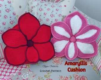 Crochet Flower Cushion - Amaryllis flower Cushion - photo tutorial - crochet pattern