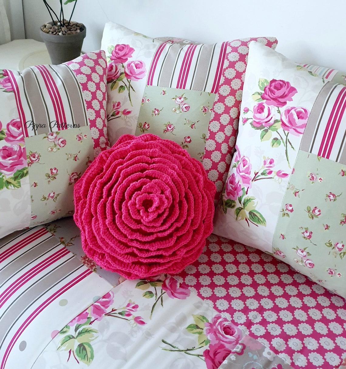 Crochet Rose Cushion Pattern Rose Pillow Crochet Photo Etsy
