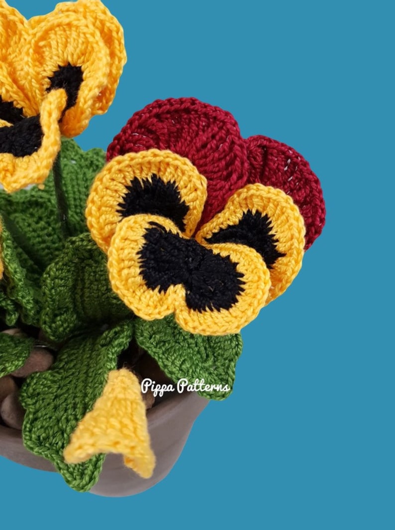 Crochet Pansy and Viola Pattern Crochet Flower Pattern crochet pattern photo tutorial for Decor, Bouquets and Arrangements image 2