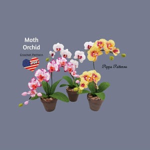 Crochet Moth Orchid  Pattern  - Crochet Flower Pattern - crochet pattern photo tutorial for Decor, Bouquets and Arrangements