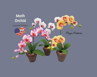 Crochet Moth Orchid  Pattern  - Crochet Flower Pattern - crochet pattern photo tutorial for Decor, Bouquets and Arrangements