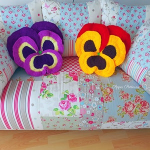 Crochet Pansy Cushion pattern photo tutorial Pansy pillow image 7