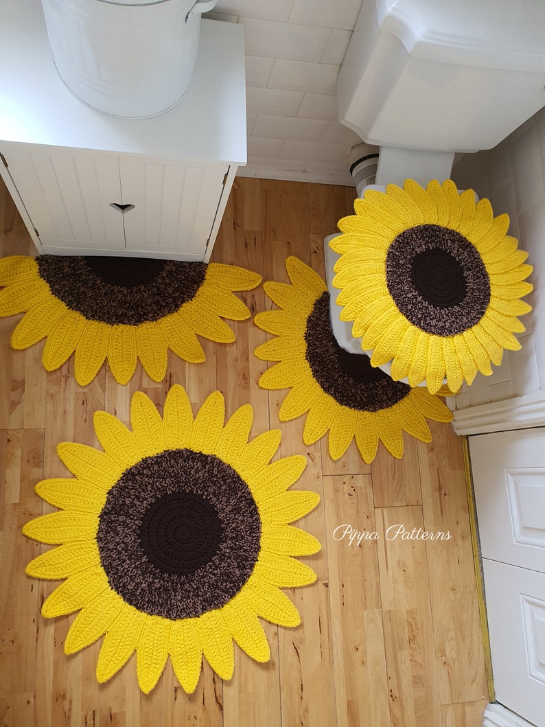 Crochet Sunflower Bathroom Set Sunflower Mat Sunflower Etsy