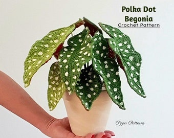 Crochet Polka Dot Begonia - Foto-Tutorial - Pflanzenmuster - für die Dekoration, Blumensträuße und Gestecke