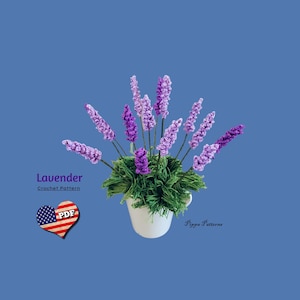 Lavender Flower Crochet Pattern photo tutorial Purple Garden House Plant Home Decor and Floral Arrangements