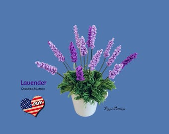 Lavender Flower Crochet Pattern photo tutorial Purple Garden House Plant Home Decor and Floral Arrangements