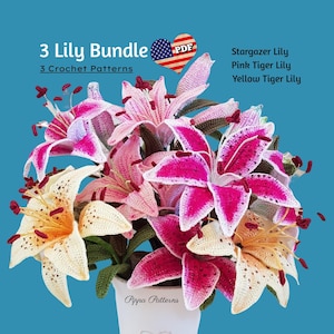 Crochet Stargazer Lillies Pattern - Pink & Yellow Tiger Lily Flower Pattern photo tutorial
