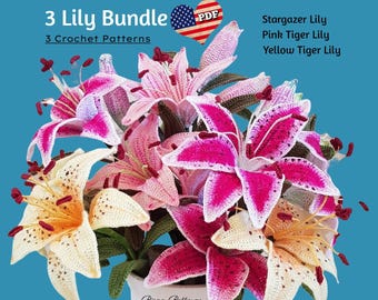 Crochet Stargazer Lillies Pattern Pink Yellow Tiger Lily