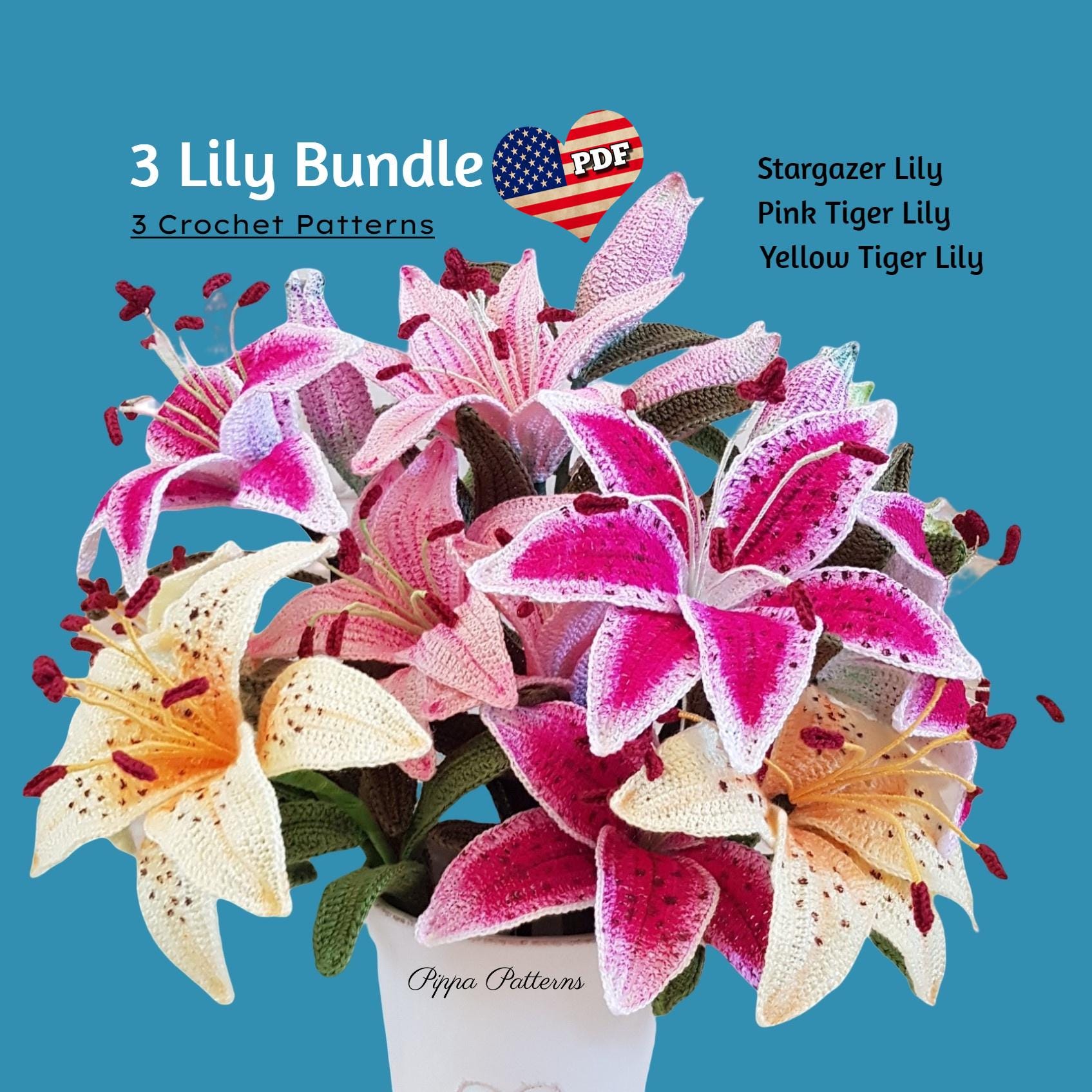 Lily Crochet Stargazer Lillies Pattern - Pink & Yellow Tiger Lily