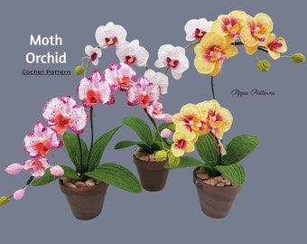 Crochet Moth Orchid Pattern - Häkelblumenmuster - eine Fotoanleitung für ein Foto-Tutorial für Dekor, Blumensträuße und Gestecke