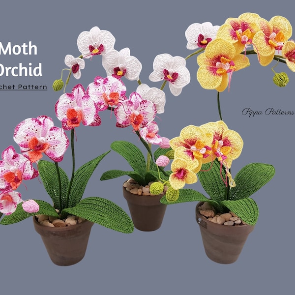 Crochet Moth Orchid  Pattern  - Crochet Flower Pattern - crochet pattern photo tutorial for Decor, Bouquets and Arrangements