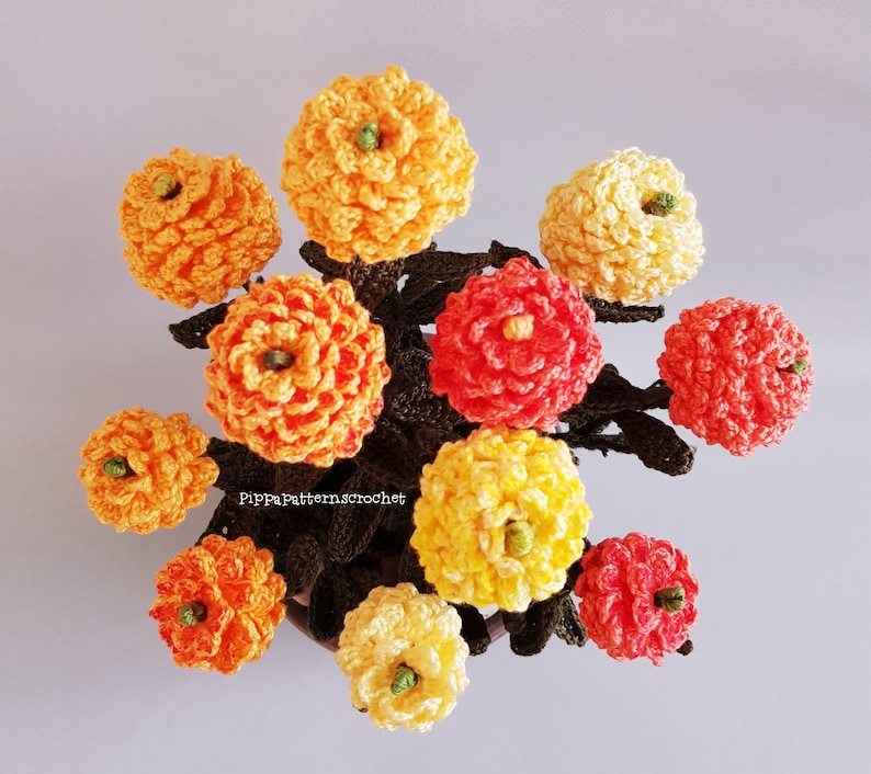 Crochet Marigold Flower Pattern photo tutorial crochet Etsy