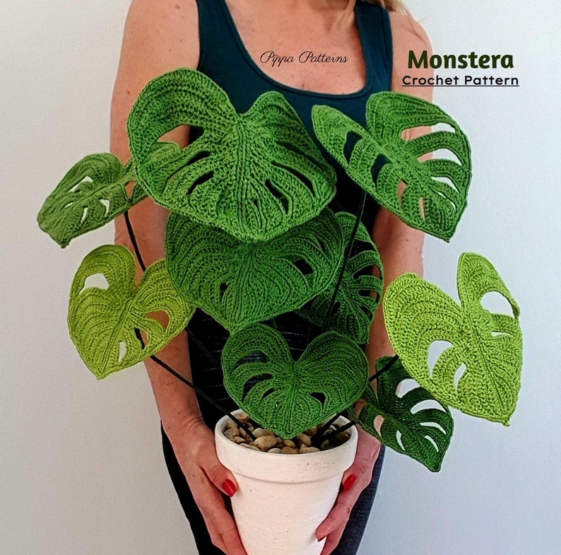 Crochet Monstera/Swiss Cheese Plant Pattern photo tutorial -  Crochet Plant Pattern - for Décor, Bouquets and Arrangements 